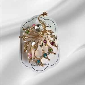 Multi-Colored Peacock Brooch